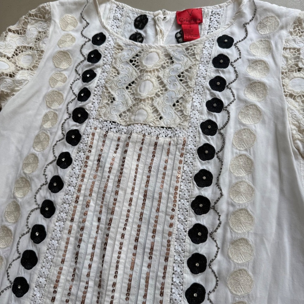 Anthropologie lace embroidered Top S Boho peasant Festival Cottagecore Romantic - Picture 4 of 13